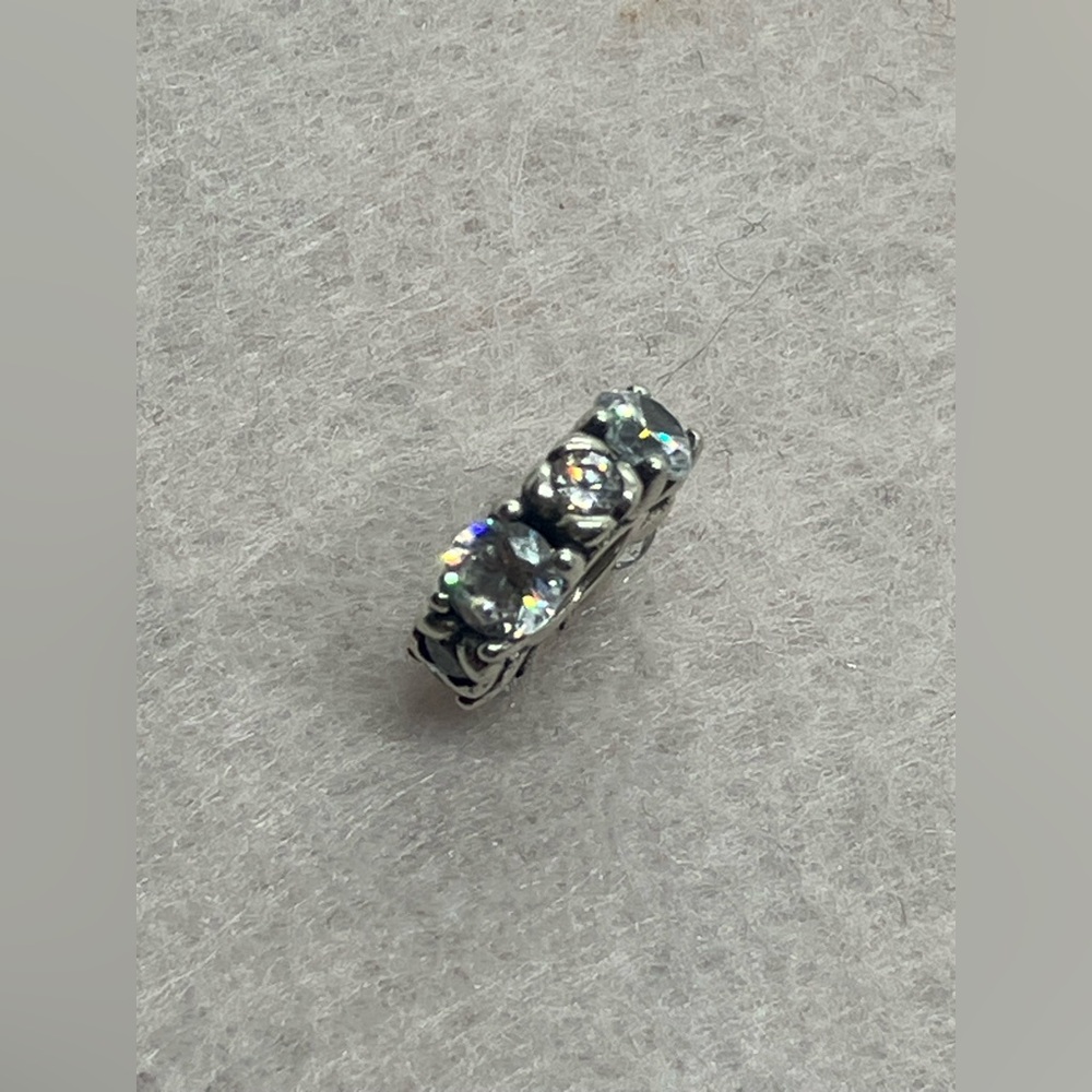 925 Sterling Silver & Clear Cz Tulip / Heart & Claw Setting Spacer Charm - Picture 7 of 11